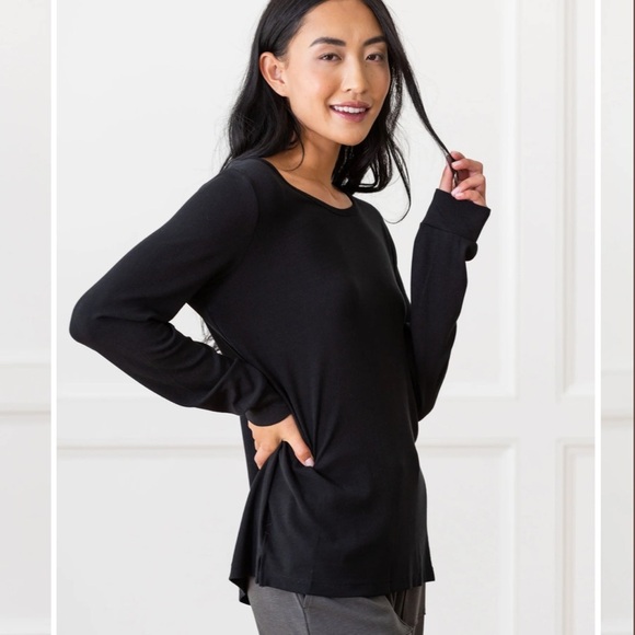 Cozy Earth Rib-Knit Bamboo Long Sleeve Lounge Top in Black Size Large NEW - Picture 3 of 6
